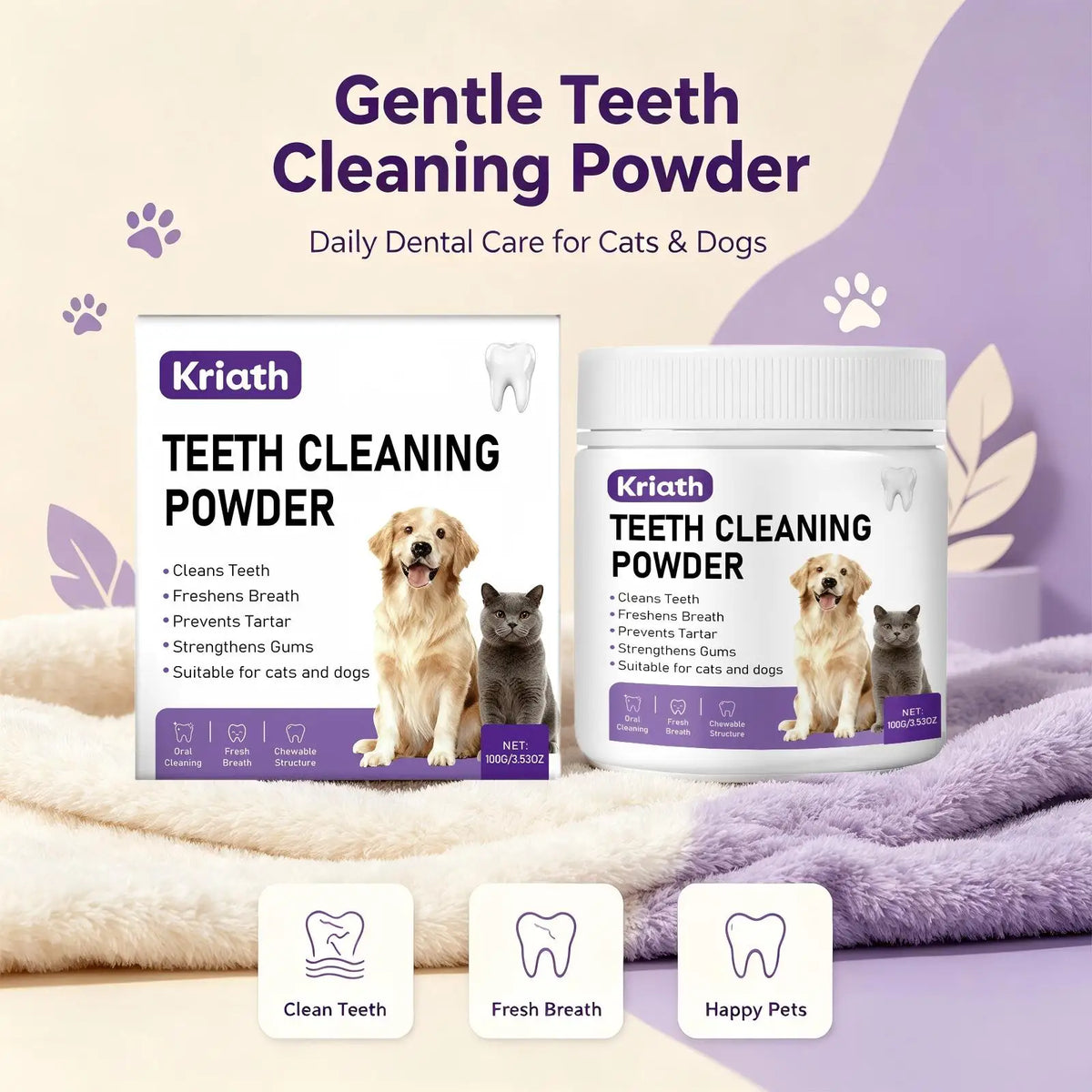 Pet Dental Powder for Dogs and Cats Reduces Tartar and Plaque Freshens Breath Improve Oral Odor Daily Pet Oral Hygiene Powder