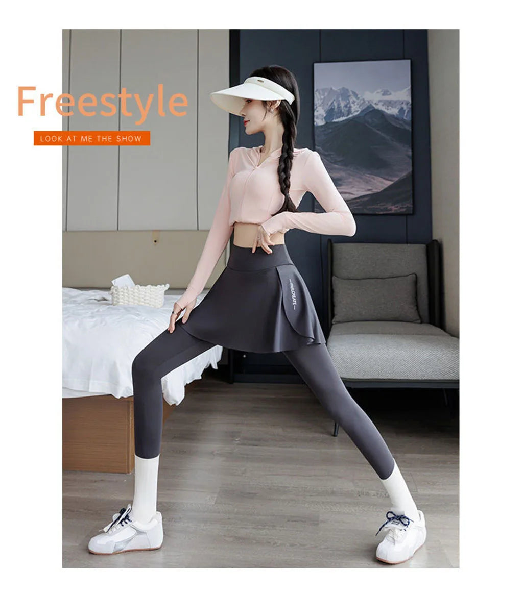 Women's two-in-one golf skirt leggings, high-waisted abdominal control tennis shorts with pockets, fitness running yoga pants