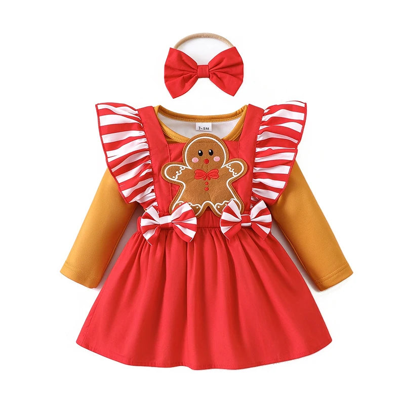Hot Baby Girl Christmas Outfit Set Infant Toddler Gingerbread Man Costume Winter Xmas Party Holiday Celebration Newborn Clothes