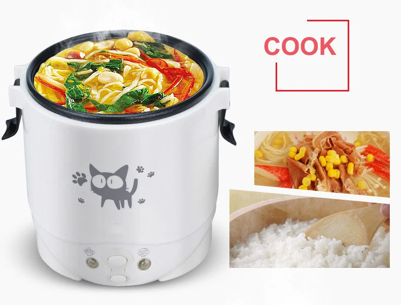 Electric Mini Rice Cooker Portable Self-driving MultiCooker 12V 24V 220V Pot Cooking Machine Pans For Car Truck Home