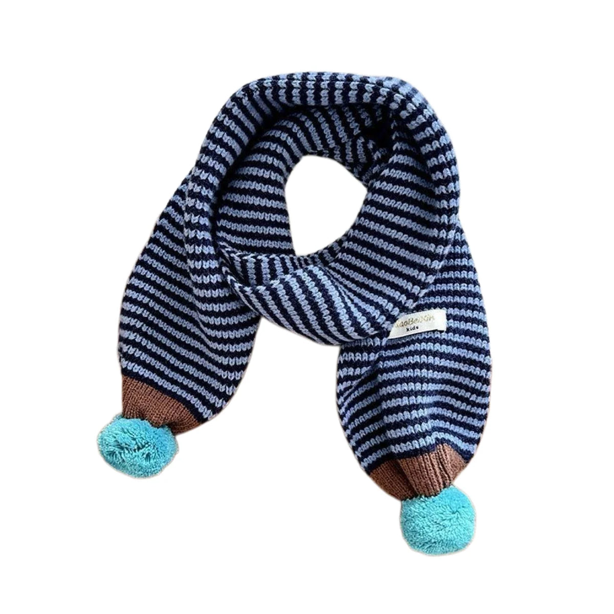 Winter Warm Knitted Kids Scarf Cute Pom Poms Stripe Neck Warmer For Boys Girls Letter Patch Casual Children Scarf