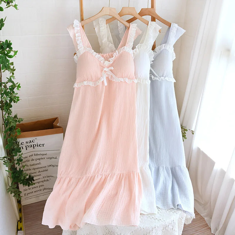 Cotton Solid Color Long Style Nightgown for Women Sleepwear Spring Summer and Autumn Casual Wear Cool Night Gown for Women