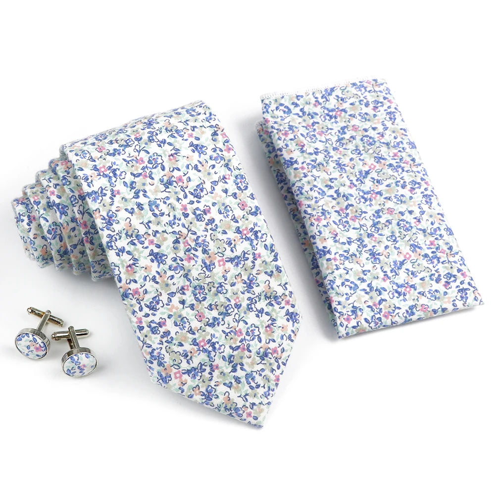 Hot Sell 3PC Chic Elegant Floral Tie Set Pocket Square Cufflinks For Men Women Wedding Party Dinner Suit Tuxedo Accessory Gift