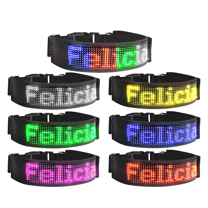 Free Size Adjustable Luminous LED Pet Collar Waterproof LED Light up Safety Dog Collar Programmable LED Display Dog Collars