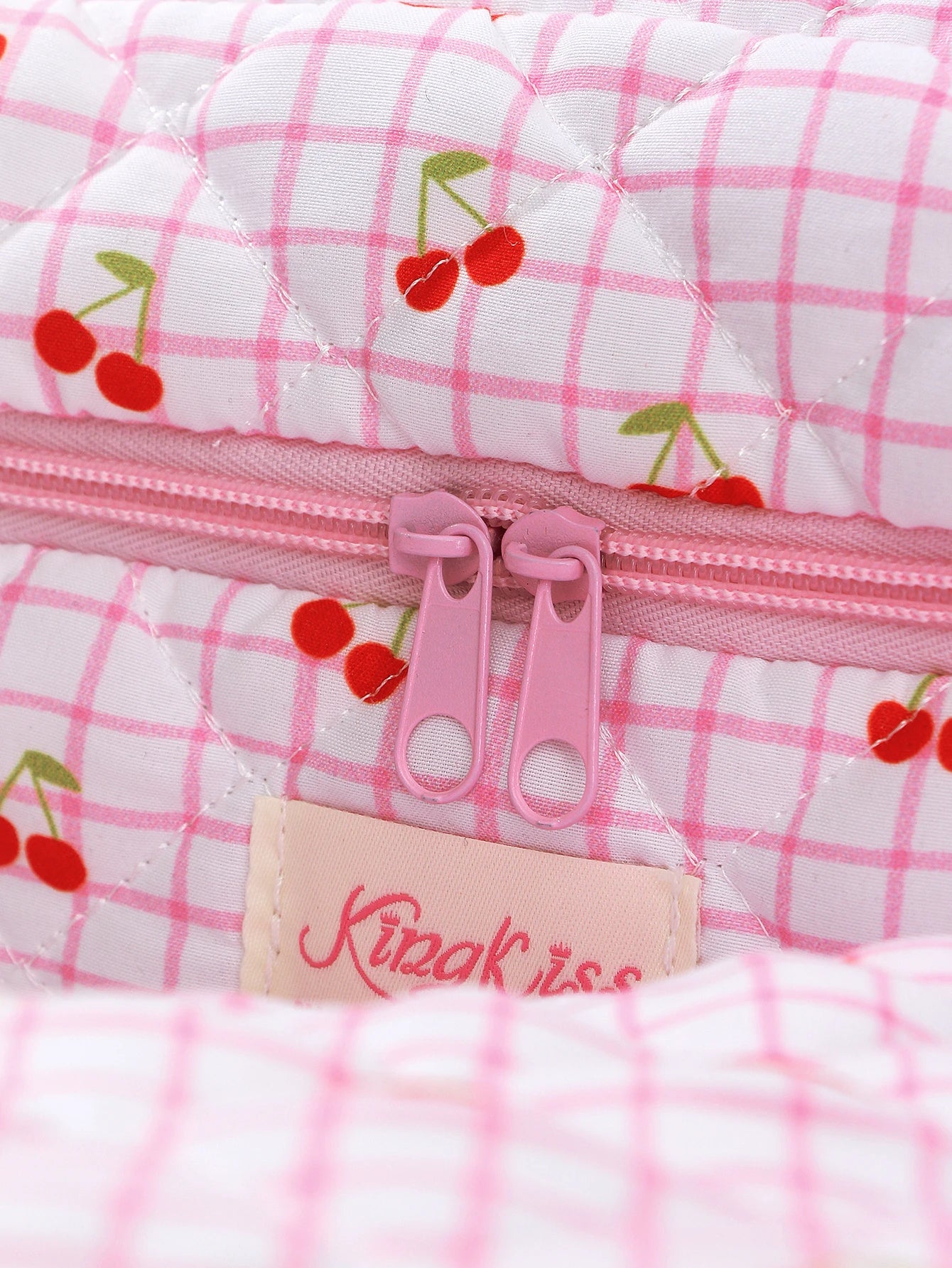 1pc/set Large Pink Cherry Quilted Makeup Bag, Cute Makeup Bag, Travel Makeup Bag, Makeup Storage Bag for Women Girls