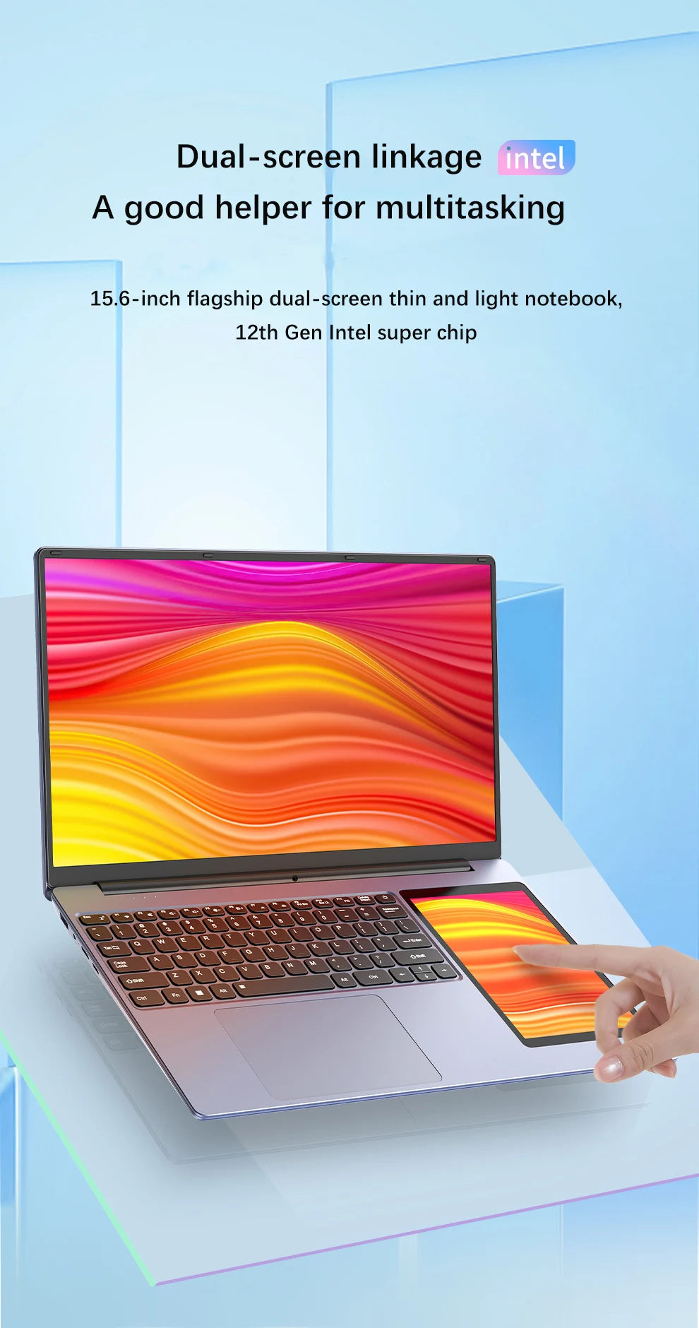 GLF-Y2 Dual Screen Laptop Intel N100 Max 15.6 Inch IPS+7'' Touch 32G DDR4 M.2 2T SSD Slim Business Computer Gen Office Notebook