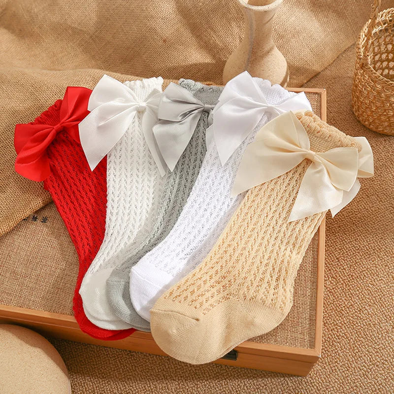 Summer Baby Socks Toddler Cute Big Bow Knee High Socks Mather Kids Children Boy Girls Newborn Floor Cotton Socks Baby Accessorie