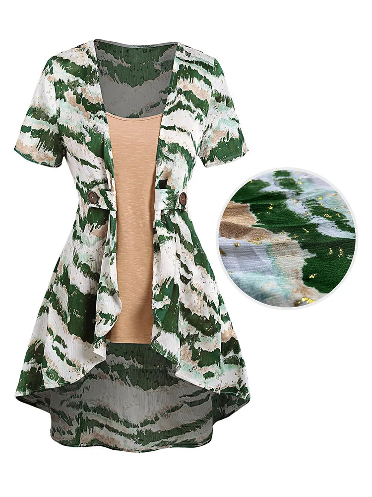 Vintage Plaid Print Crisscross Pointed Hem Faux Twinset T Shirt Women Fashion Casual Retro Combo Twofer 2 In 1 Tees