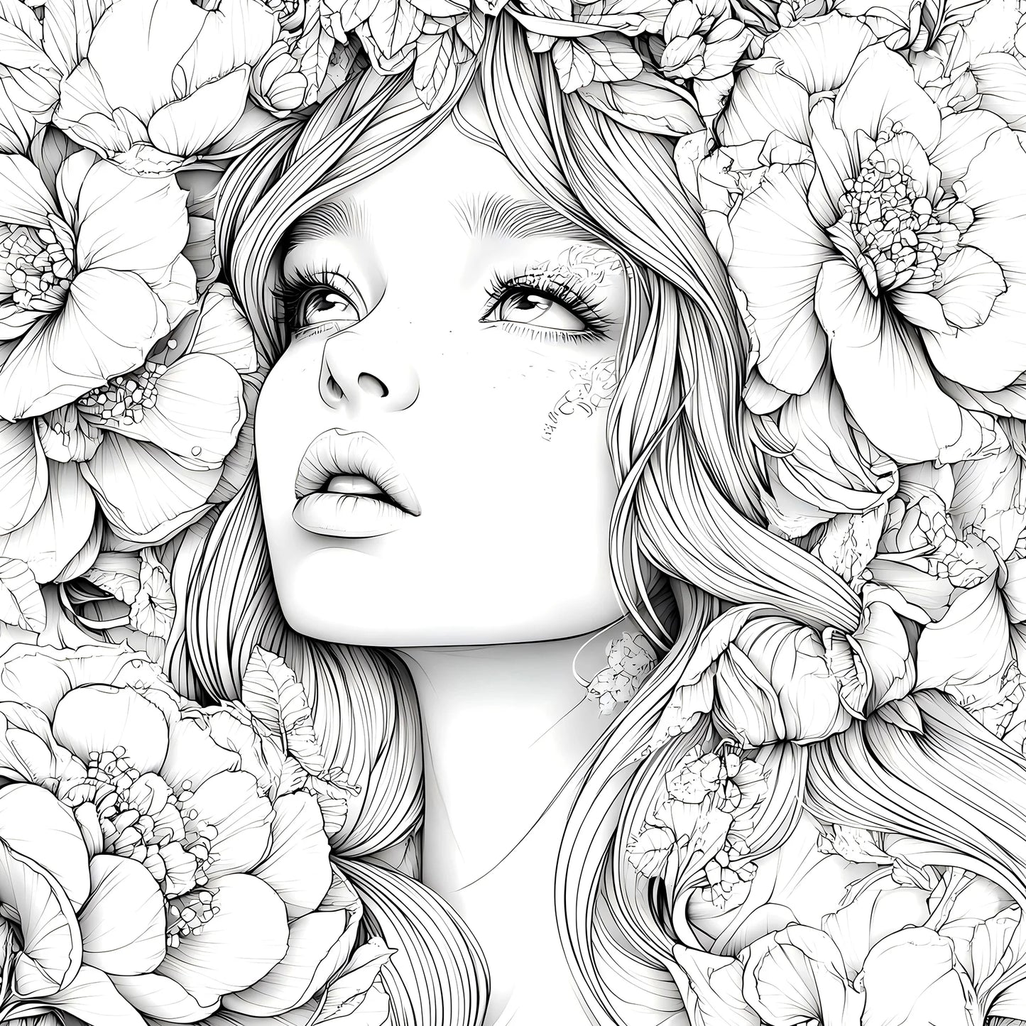 Adult Picture Book: Beautiful Women in Bloom for Makeup Practice with Detailed Portraits and Coloring Pencil Techniques