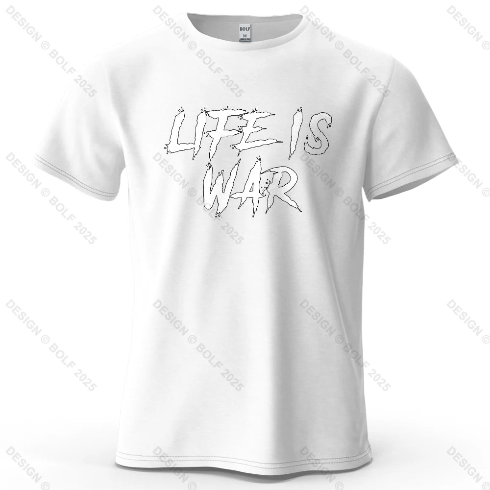 Men's Life Is War Graphic Short Sleeve T-Shirt 100% Cotton Breathable Printed Tops Tee for Women Summer Casual Sportswear