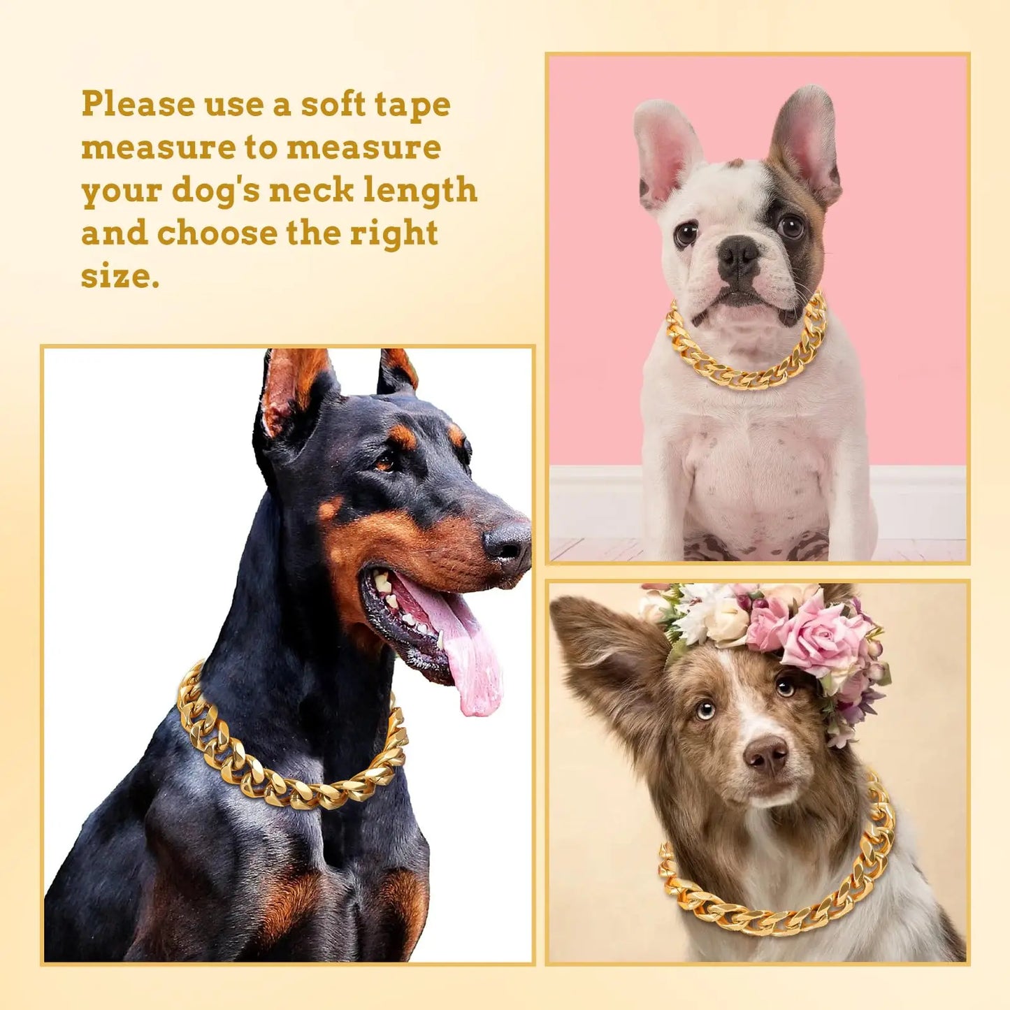 Strong Heavy Duty 19MM Wide Light Metal Strong Metal Cuban Link Dog Collar,Gold Dog Chain Collar for Small Medium Dogs