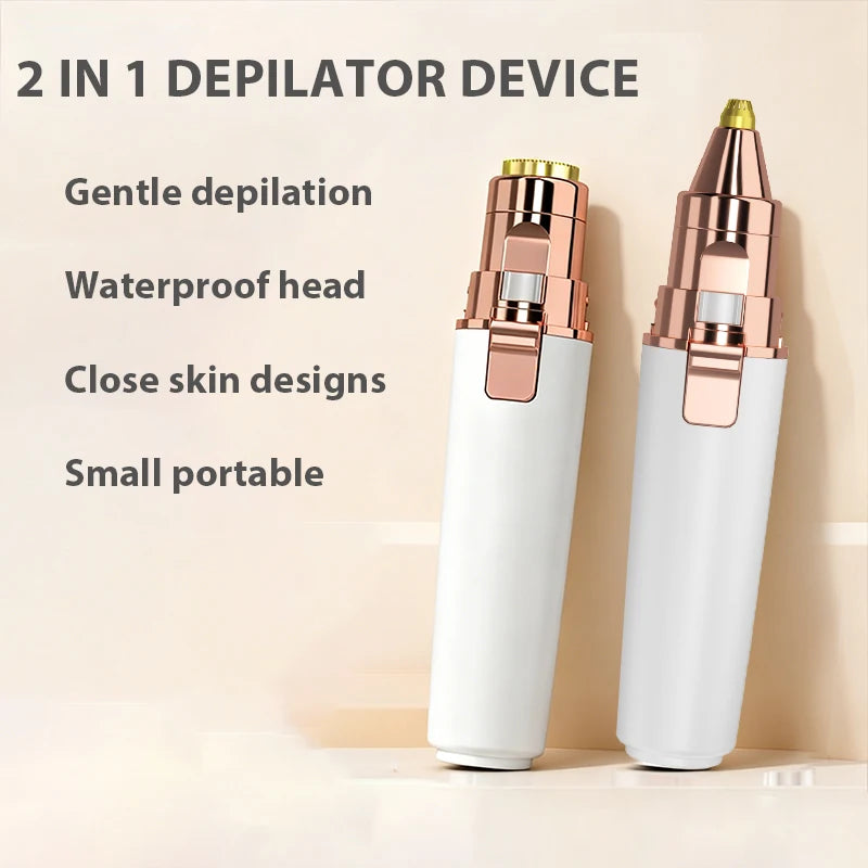 2 IN 1 Rechargeable Epilator Electric Eyebrow Trimmer Female Body Facial Lipstick Shape Hair Removal Mini Painless Razor Shaver