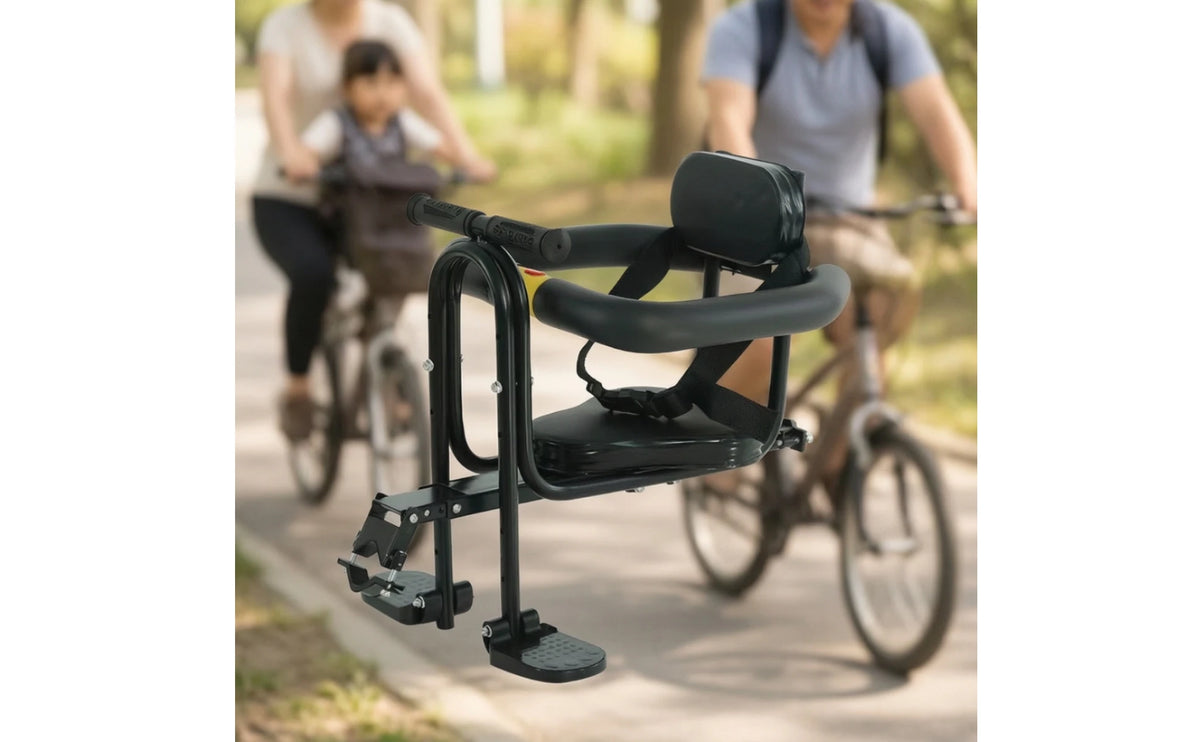 Child Bike Seat Front Mount Safe with Harness Guardrail Padded for Toddlers Kids Family Rides Outdoor Cycling Bike Accessories