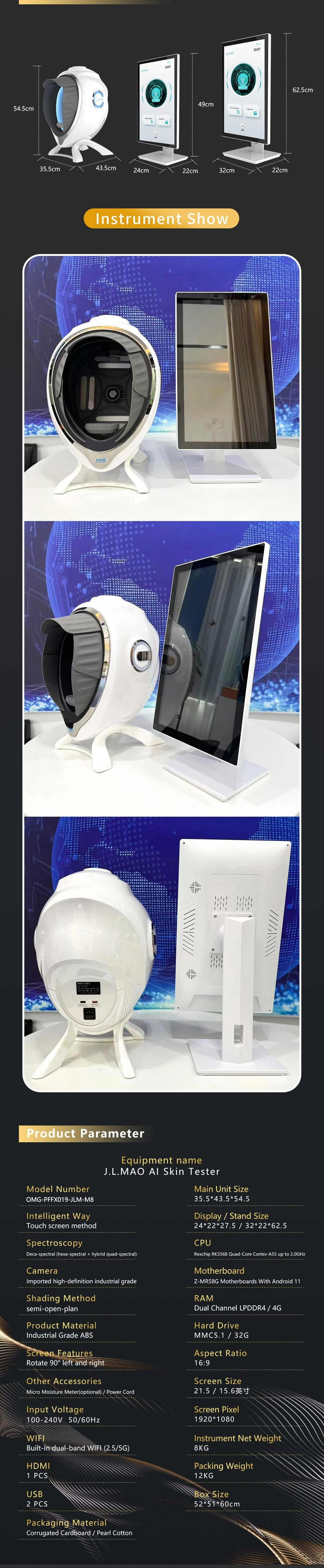 Esintelligent Scanner Skin Analyzer Device Facial Skin Analysis AI Skin Arrivals 3D Analyzer Facial Skin Test