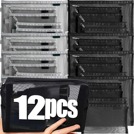 1/12pcs Mesh Clear Cosmetic Bags Small Large Black Makeup Bag Portable Travel Toiletry Organizer Case Lipstick Storage Pouch