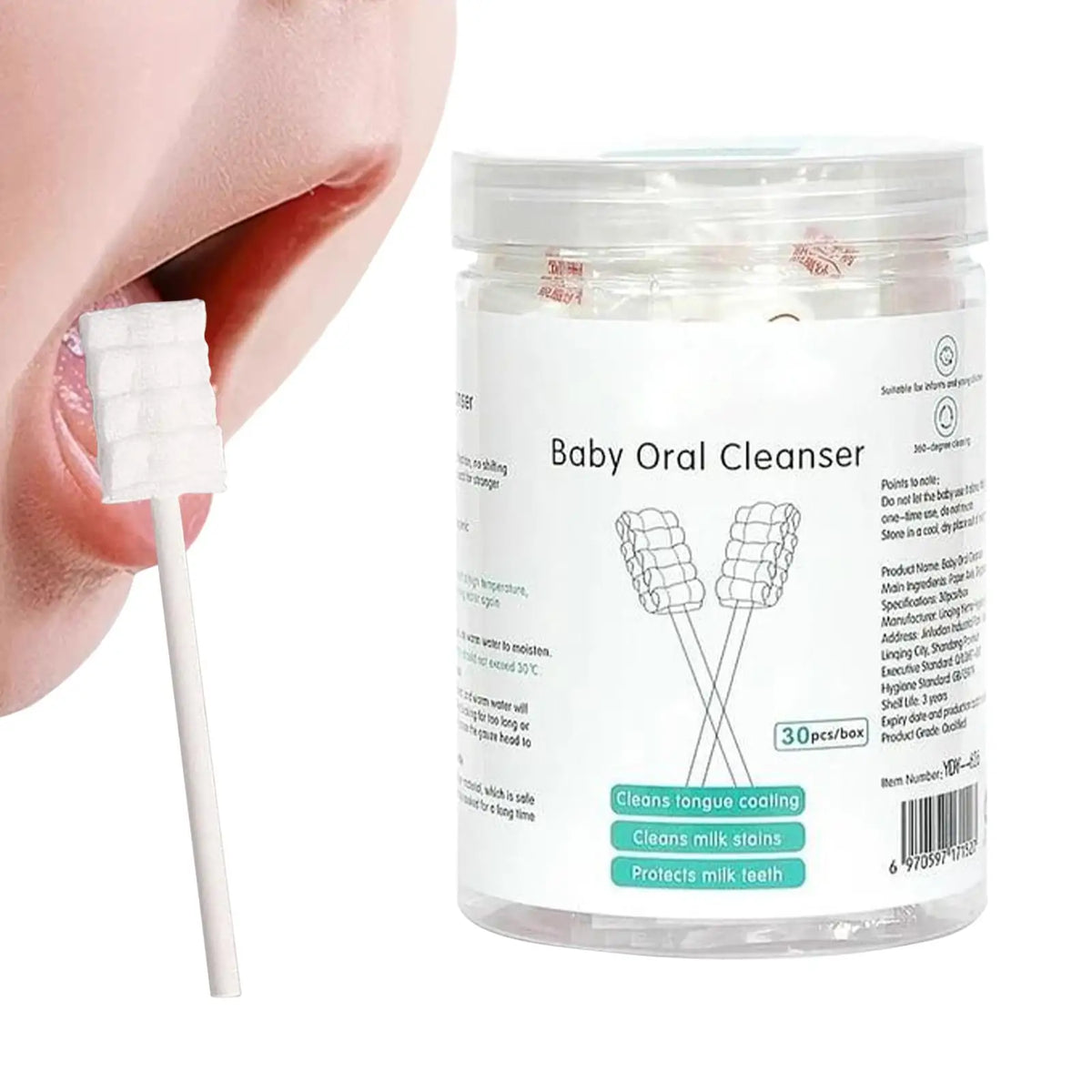 30-Count Baby Tongue Cleaner Gauze Toothbrush Infant Gum Wipes Mouth Care Stick Toddler Teething Teeth Hygiene Home Grooming