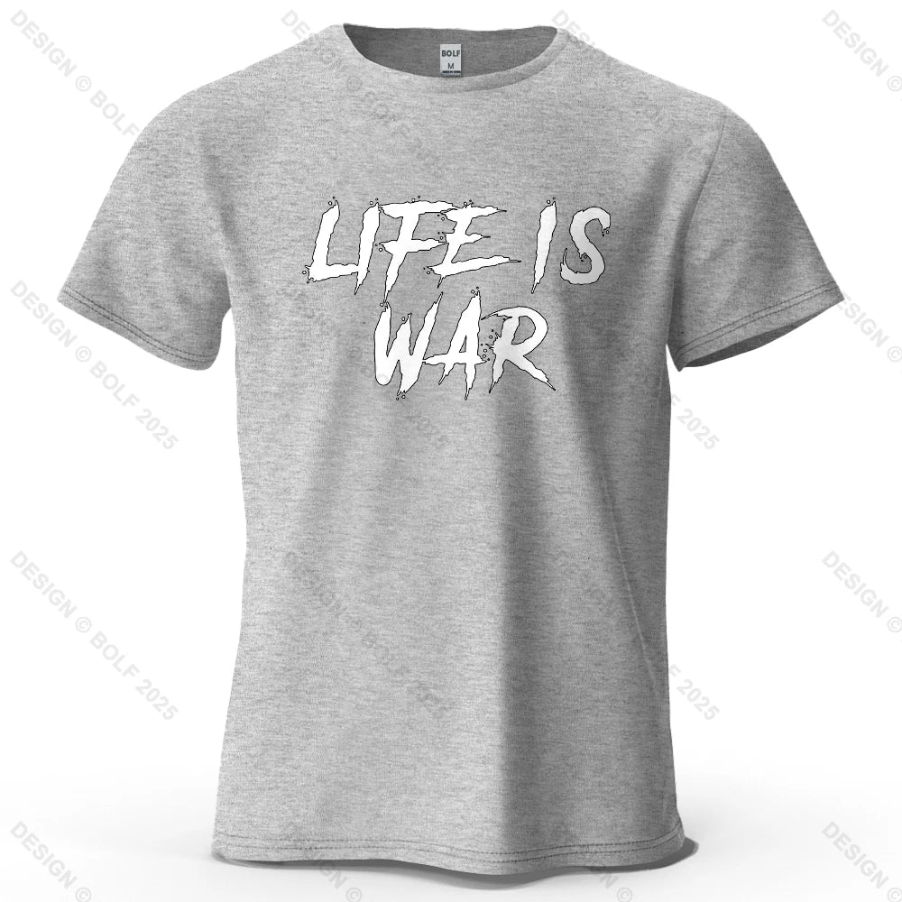 Men's Life Is War Graphic Short Sleeve T-Shirt 100% Cotton Breathable Printed Tops Tee for Women Summer Casual Sportswear