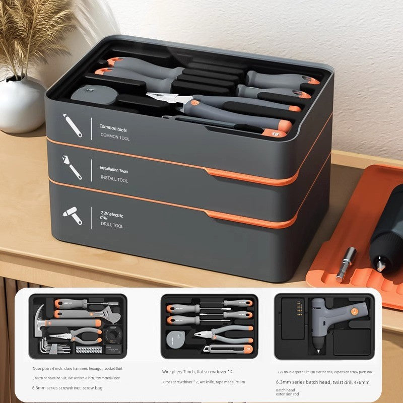 Deli Home Daily For Home Wire Cutter Hammer Lithium Electric Drill Emergency Repair Multifunctional Suit Tool H1001