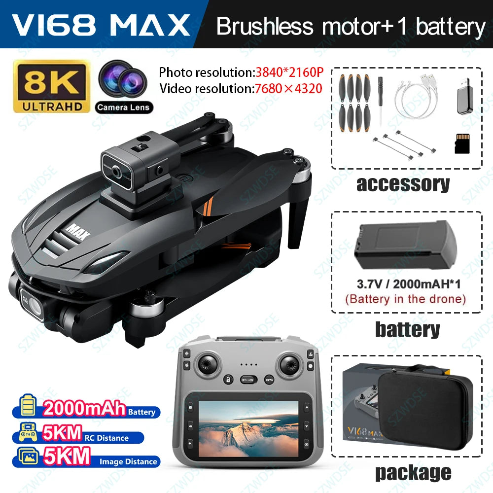 2025 Mini Drone 8K Professional HD Dual Cameras V168 Max Foldable Outdoor Drones Long Range WIFI FPV App RC Control Portable