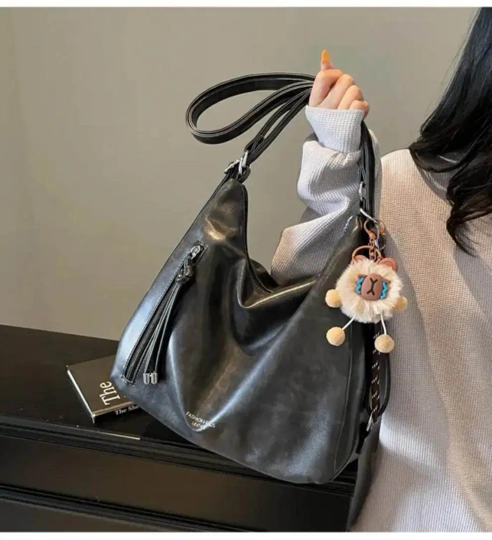Retro Large Capacity Crossbody Shoulder Tote Bag for Women Commuter Bag 2025 New Luxury Minimalist High-End Feel PU Leather