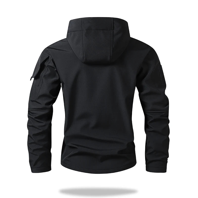 Men's hooded tactical jacket for autumn and winter outdoor windproof waterproof warm hiking camping and fishing durable jacket