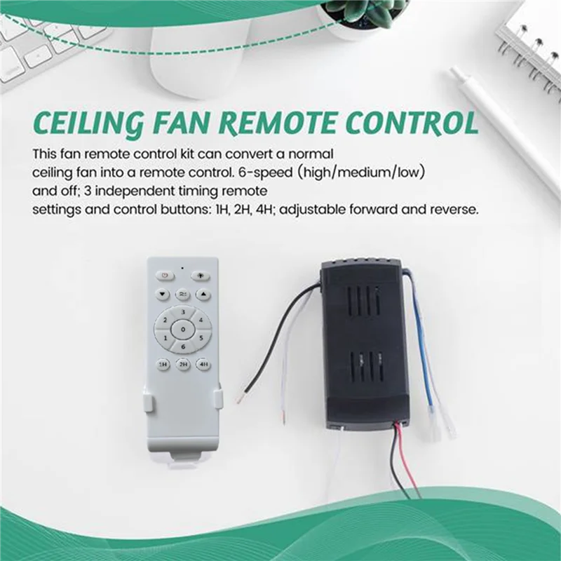 N98R 2X Universal Ceiling Fan Remote Control Kit Low Voltage 30W Dc Fan Light Driver Controller 6-Speed & Timing Remote