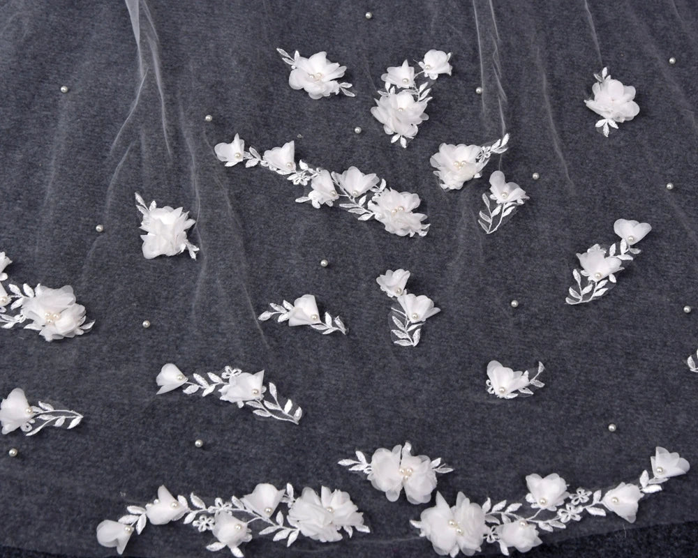 TOPQUEEN V52 3D Flowers Wedding Veil with Pearls  Bridal Veils Long Train Bridal Shower Veu Of Bride 3 Meter  Veu de Noiva