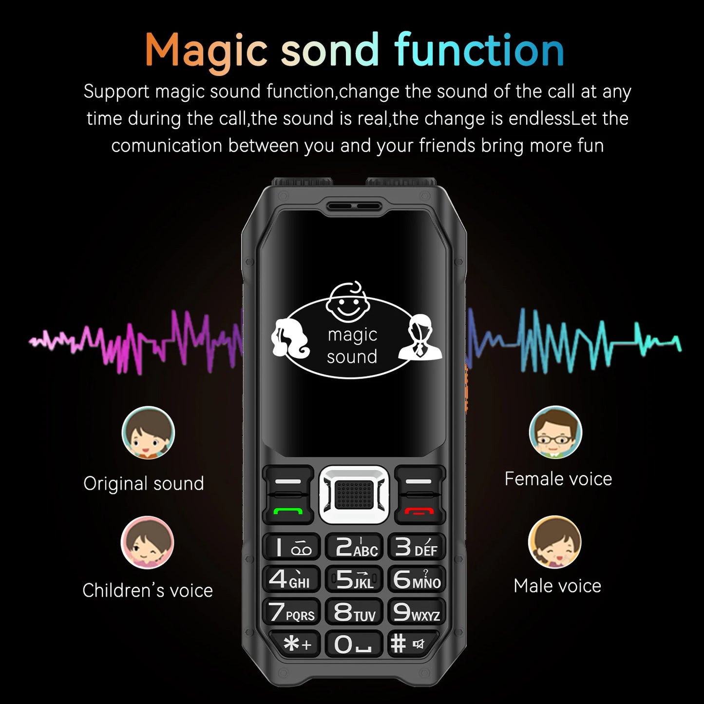 Rugged Mobile Phone M6000 GSM 2G Network 4 SIM Cards Magic Voice 3.5mm Jack 2.4'' Display Big Keyboard Cellphone For Elderly