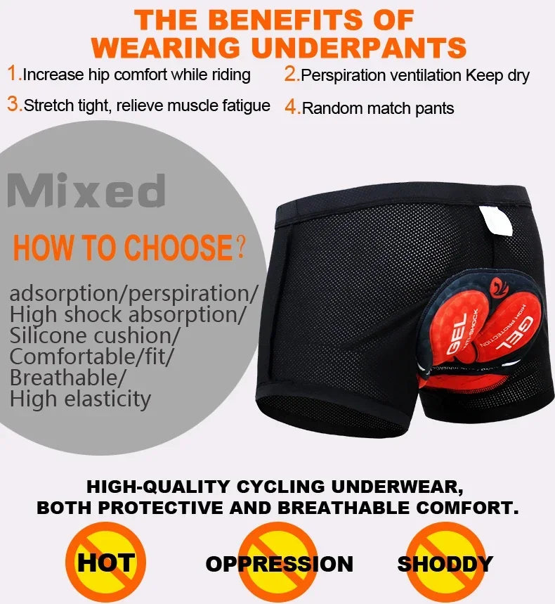 X-Tiger Cycling Shorts Breathable Mesh Shockproof Cycling Underwear 5D Pro Thickened Gel Pad Cycling Shorts