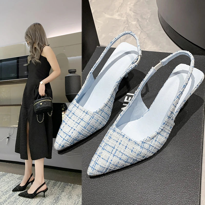 Sea Salt Blue Pointed High Heel Sandals for Women Back Hollow Half Headed Single Shoes Fashion Versatile Casual Shoes