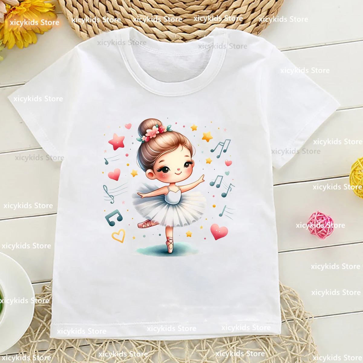 Cute Ballerina Tshirt For Girls Funny Butterfly Girl Music Ballet Dance Girl Printed Kids Tshirt Customized Dance Team Clothes