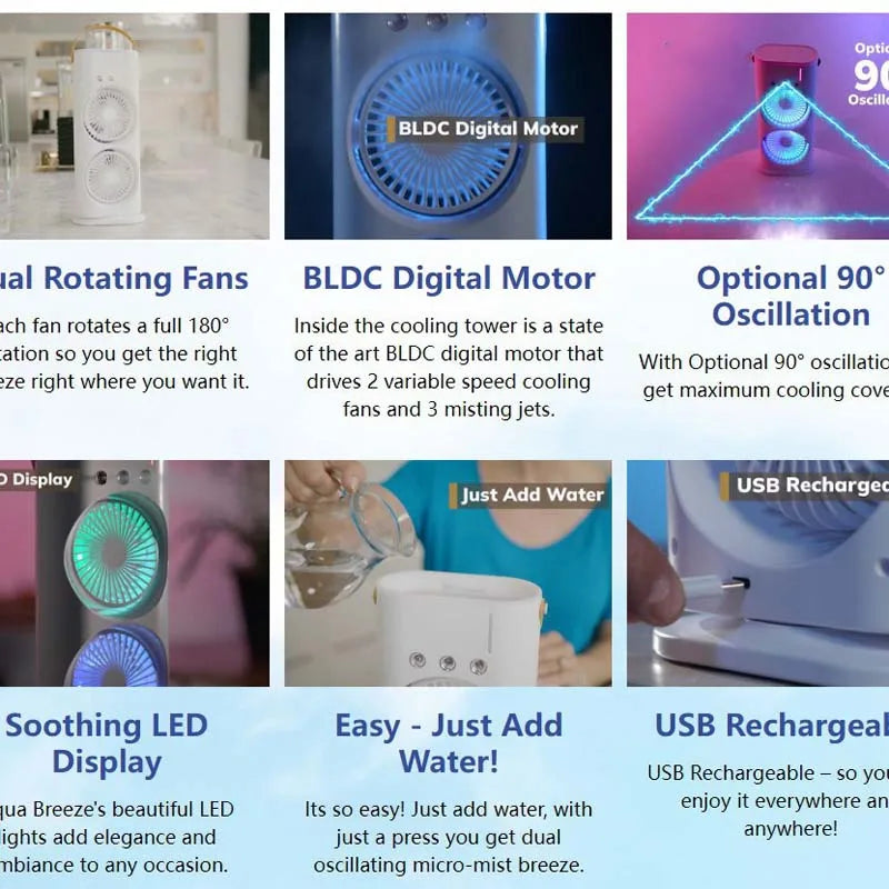 Table Office Use Portable Air Cooling Fan with Remote Control Desktop Water Misting Tower Fan with LED Charging Light