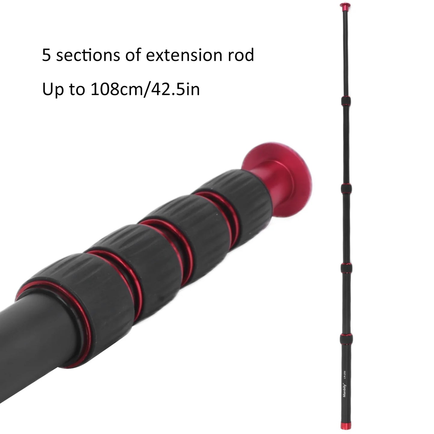 Manbily LR-255 Camera Monopod Aluminum Alloy 1/4in Screw 5 Sections 13.2-42.5in Adjustable Tripod Extension Rod 5kg Load Bearing