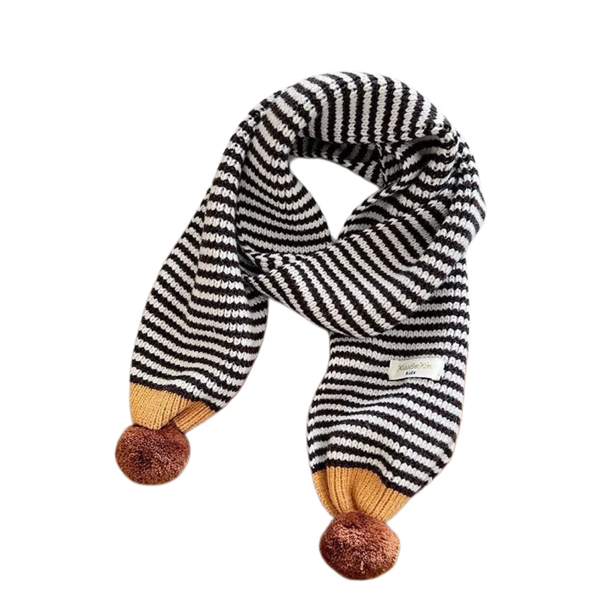 Winter Warm Knitted Kids Scarf Cute Pom Poms Stripe Neck Warmer For Boys Girls Letter Patch Casual Children Scarf