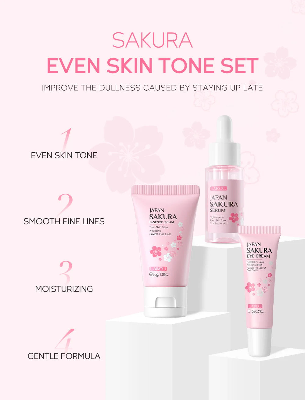 LAIKOU Sakura Skin Care Sets Facial Cleanser Face Cream Serum Toner Moisturizing Brightening Anti Wrinkles Kit