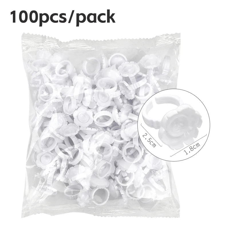 AILEISHI 100Pcs Disposable Eyelash Glue Fan Cup Rings Holder Container Tattoo Pigment Eyelash Extension Tools Lash Supplies