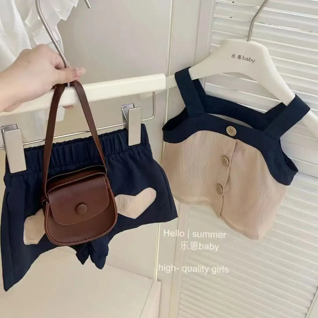 Girls' Summer Clothing Set  2025 New Children's Korean Fashion Square Collar Vest Top + Shorts 2Pcs Set Kids Girls Clothes 1-6Y