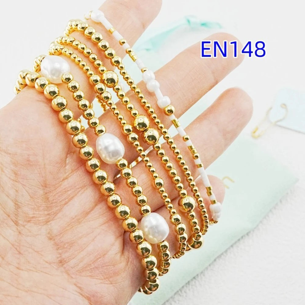 YEEVAA Charm Beads&Artificial Pearls Stretch Stacks of 6 Bracelets, Fashion Jewelry Gift for Women Daily Layering