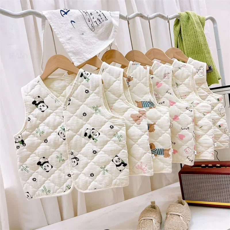 Spring Autumn Versatile Children Cotton Vest Cute Cartoon Boys Girls Infant Vests Winter Baby Warm Vest Coats Children Clothing