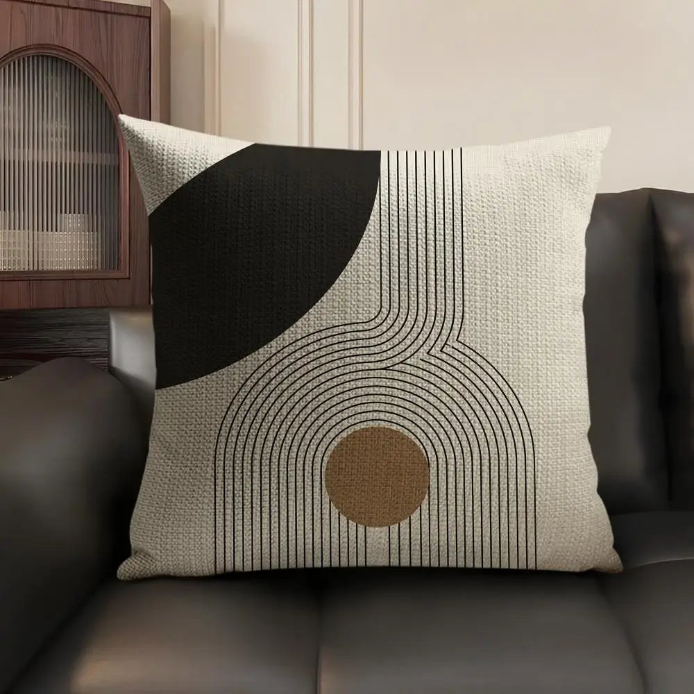 Minimalist Geometric Line Cushion Cover Natural Linen Pillow Case Organic Fabric Double Sided Print Sofa Home Decor Gift
