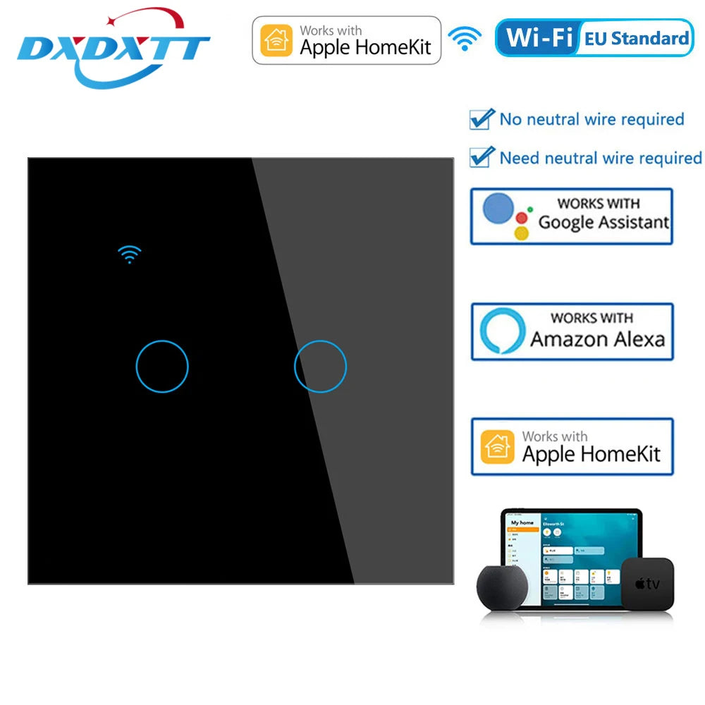 Apple Homekit Smart Switch No Neutral EU/US WIFI Touch Sensor Light Switch Smart Google Home Alexa Siri Voice Control 220V 110V