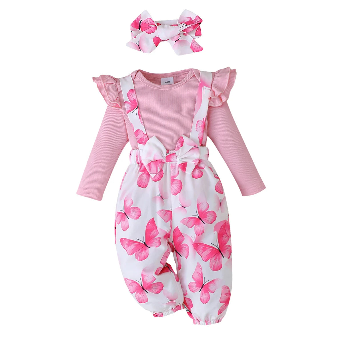 3PCS Clothes Outfits for 1-24Months Newborn&Toddler Baby Girl Long Sleeves Romper+Flower Strap Pants Cute Christmas Costume