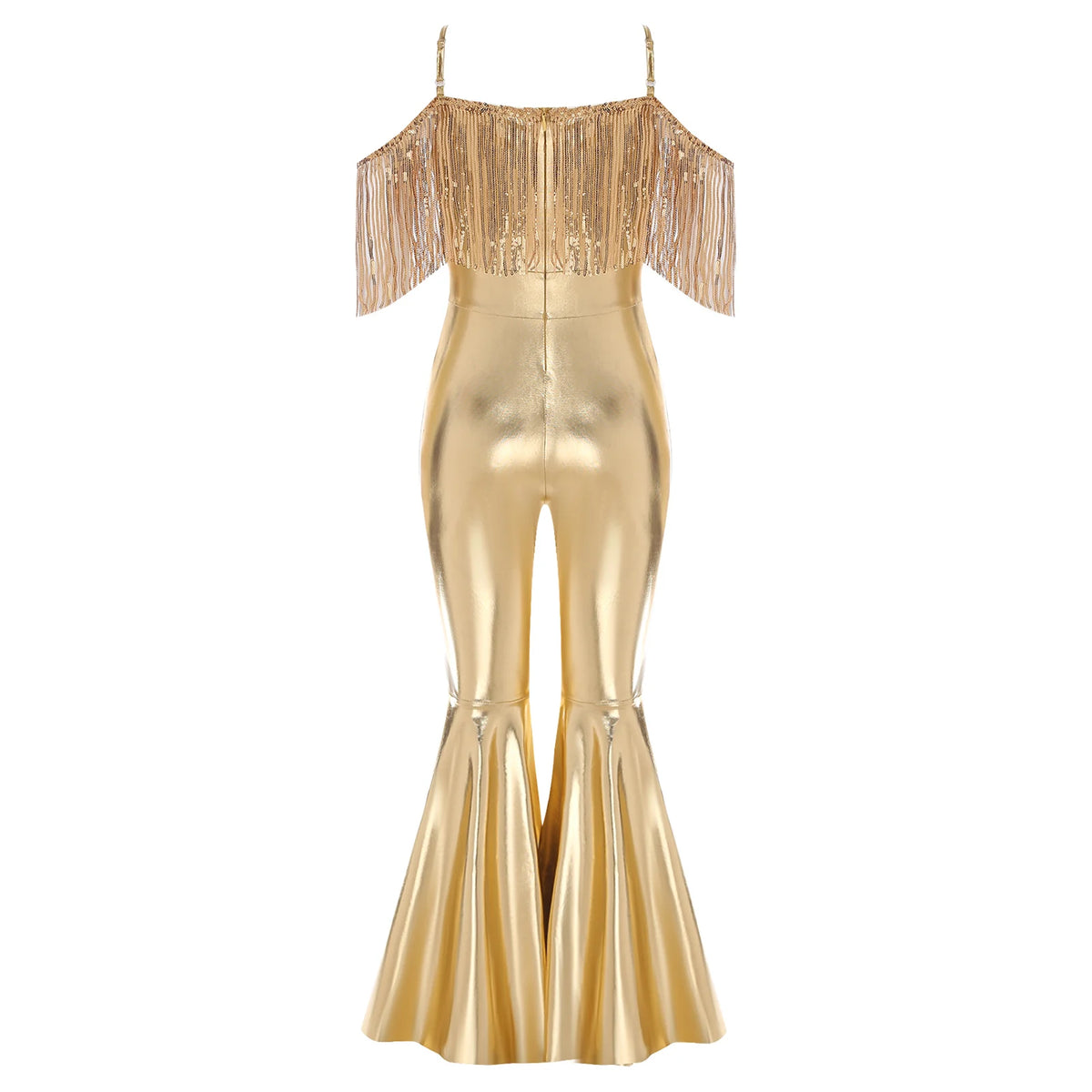Halloween Kids Girls Hippie Costume Tassels Unitard Bell-bottom Long Pants Bodysuit Jumpsuit for Disco Dance 60s 70s Rave Party