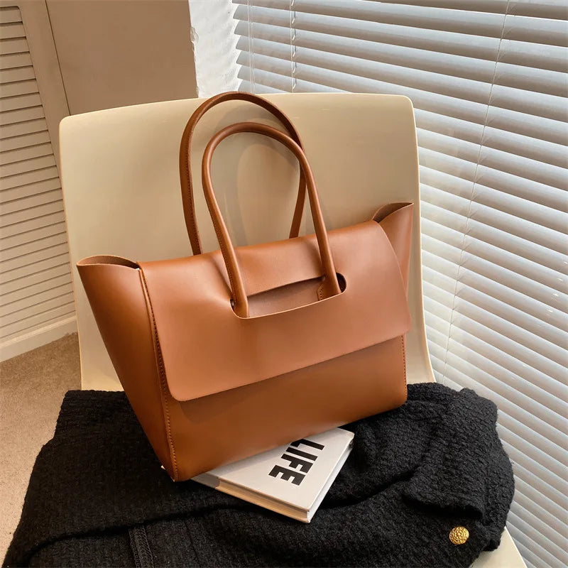 Large Capacity Women's Tote Bag Luxury PU Leather Shoulder Bag French Vintage Top-handle Handbag Casual Commute Shopper Bags