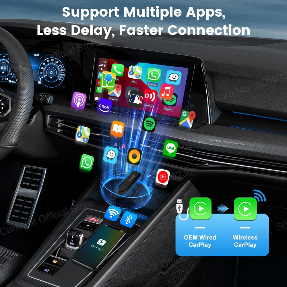 CarlinKit Mini 5 CarPlay Wireless USB Dongle Plug &Play Split Screen Wired To Wireless Adapter For Benz Kia Volvo Mazda MG Ford