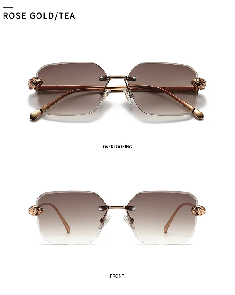 Retro Rectangle Rimless Sunglasses Women 2026 Luxury Designer Punk Square Sun Glasses for Ladies UV400 Gradient Eyewear Shades