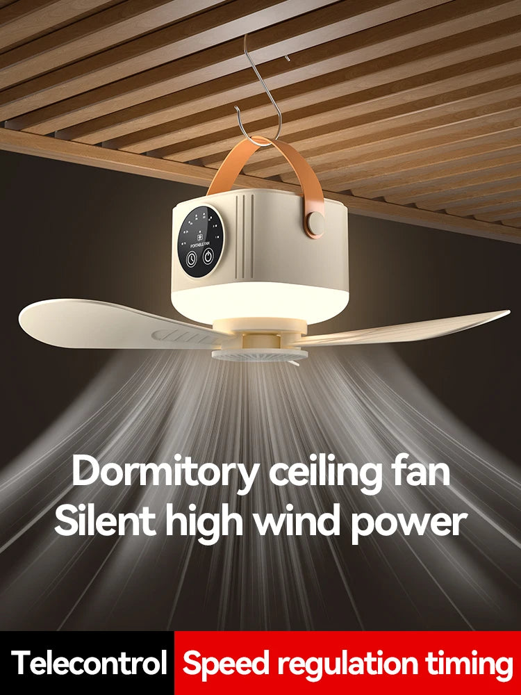 Mini Ceiling Fan, 4 Speeds, LED Screen, 3-Level Night Light, 4 Timers (1-8H), 3600mAh Battery, Remote, Quiet USB Fan for Camping