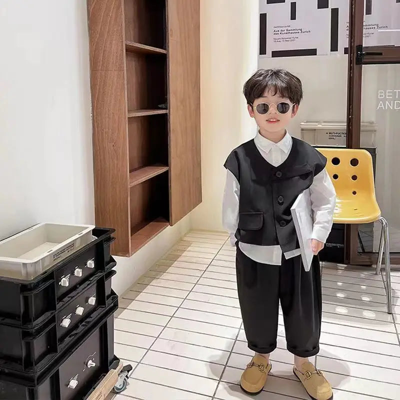3 PCS set Spring Autumn Boy Clothing set Casual vest+ top+ Pant Kid Children baby toddler boy korea designer clothes 2-10 years