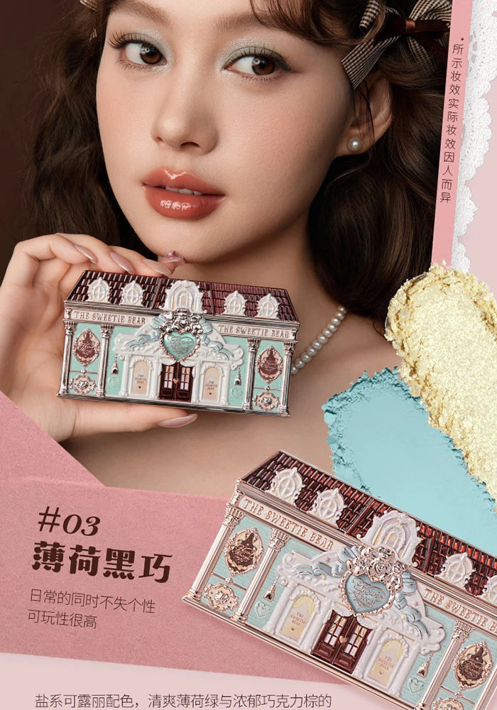 Flower Knows The Sweetie Bear Collection Eyeshadow Palette 6 Colors Glitter Matte Natural Bronzer Multi Use Kawaii Makeup