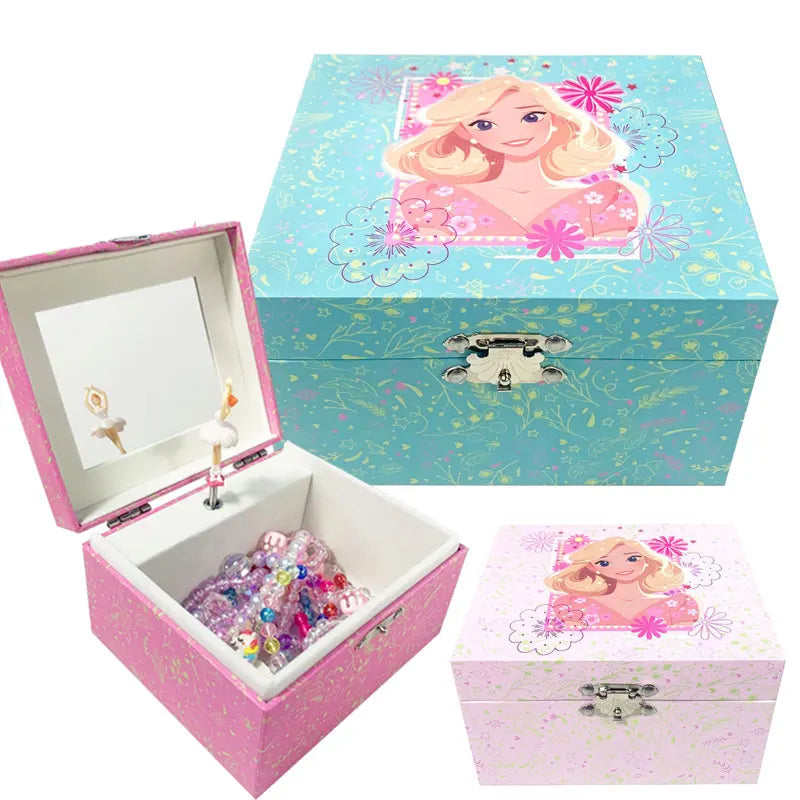 Music Jewelry Storage Box Glitter Powder Pink Princess Little Girl Gift Ring/Necklace/Bracelet/Earring Storage Desk Organizer